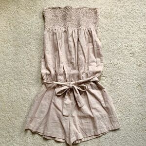 Mahina Hawaii/ Linen Cotton Bare Top Romper, size M, Beige, good condition